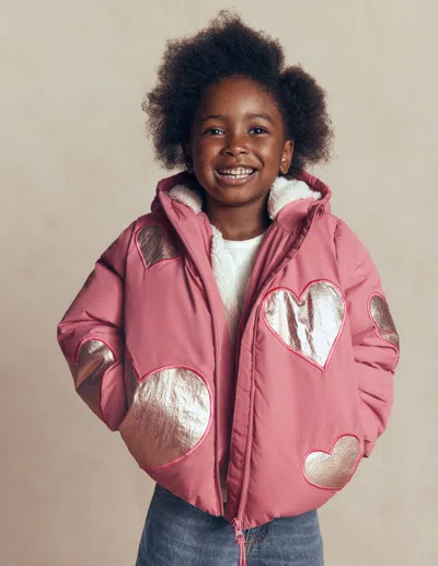 Boden Kids' Origineller Wattierter Mantel- Herzapplikationen In Metallic In Rosa | Grösse 98 In Pink