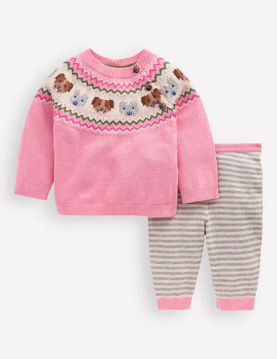 Boden Babies' Originelles, Gestricktes Spielset-vintage-rosa Haustiere In Pink