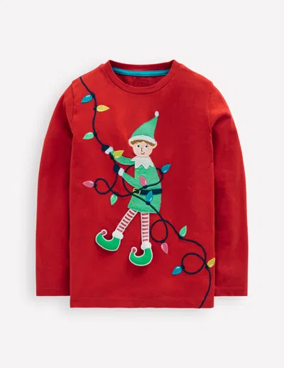 Boden Kids' Originelles, Langärmliges 3d-t-shirt-marsrot Elf In Red