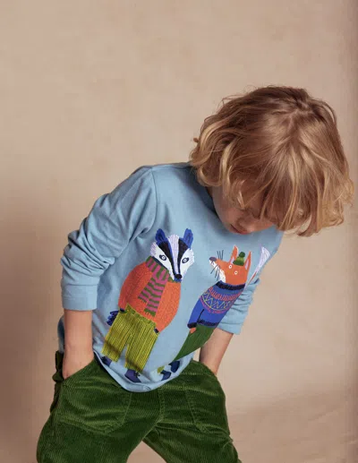 Boden Kids' Originelles Langärmliges T-shirt-gletscherblau Füchse In Blue