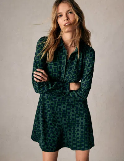Boden Orla Short Jersey Shirt Dress Dark Green, Square Geometric