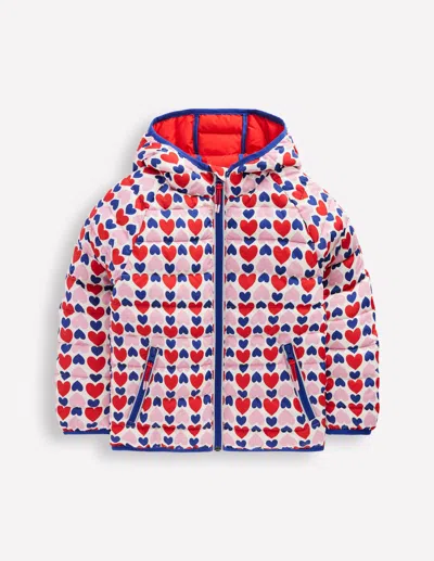 Boden Kids' Bequem Verstaubare, Wattierte Jacke-mohnblumenrot Geometrisches Herzmuster In Red