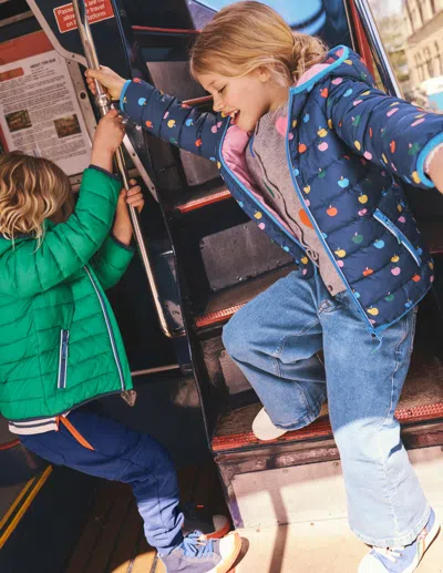Boden Kids' Packaway Padded Jacketcollege Navy Rainbow Apples Boys