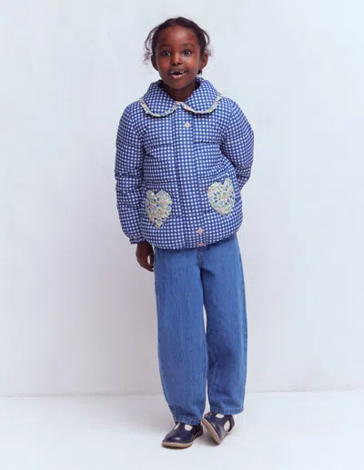 Boden Kids' Padded Gingham Jacket Gingham Floral Mix  In Blue