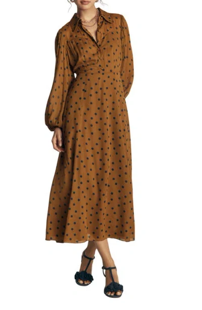 Boden Painted Dot Sheer Yoke Shirt Dress In Brown