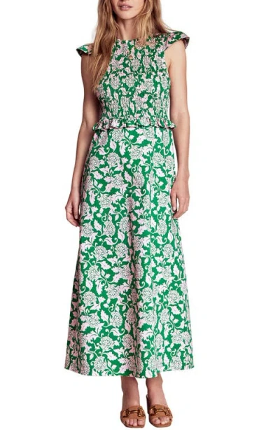 Boden Paisley Floral Smock Bodice Cotton Blend Dress In Green