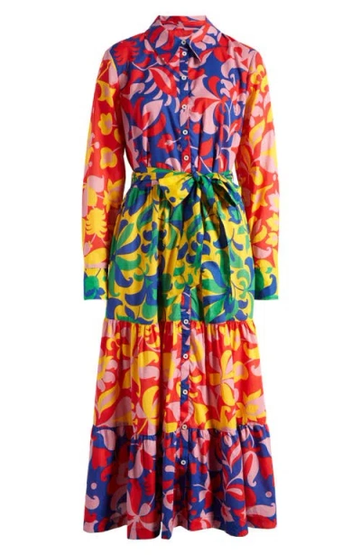 Boden Paisley Tiered Shirtdress In Abstract Tulip Hotch
