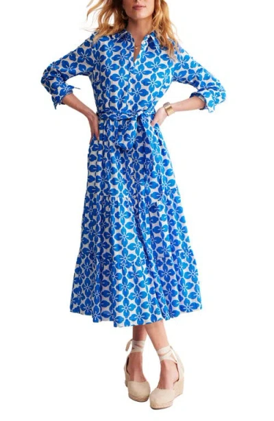 Boden Paisley Tiered Shirtdress In Indigo Bunting Floral Tile