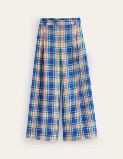 Boden Palazzo Checked Pants Blue And Green Check Women
