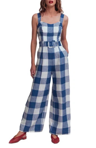 Boden Panelled Bodice Linen Jumpsuit In Blue