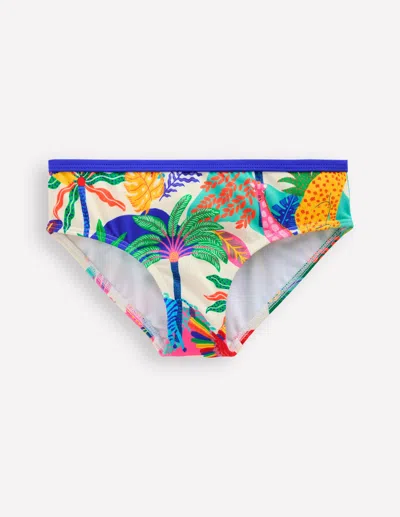 Boden Kids' Patterned Bikini Bottoms Soft Ivory Multi Jungle Girls  In Blue