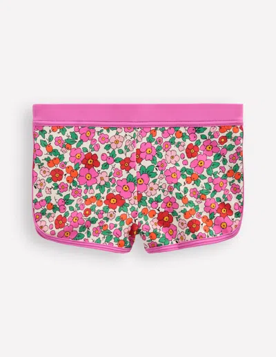 Boden Kids' Patterned Swim Shorts Pink Apple Blossom Floral Girls  In Multi