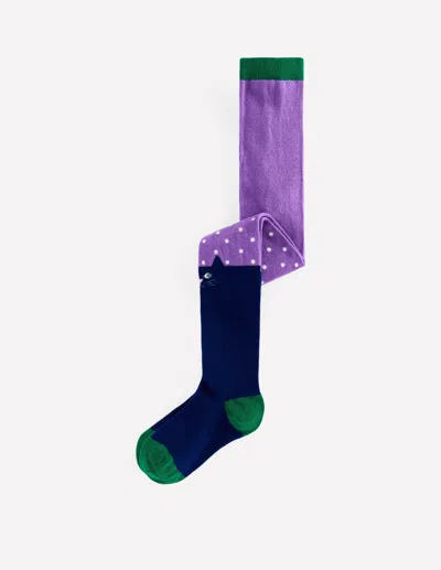 Boden Kids' Patterned Tights Purple Topaz Cats