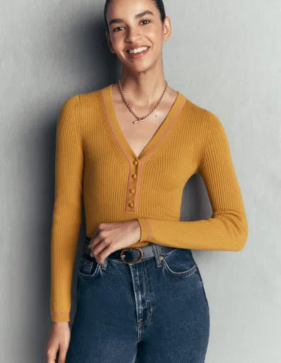 Boden Paula Gerippter Pullover Mit V-ausschnitt In Gelb | Grösse Xs In Multi