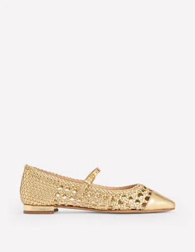 Boden Penelope Mary Jane Flatgold Woven Leather Women  In Brown