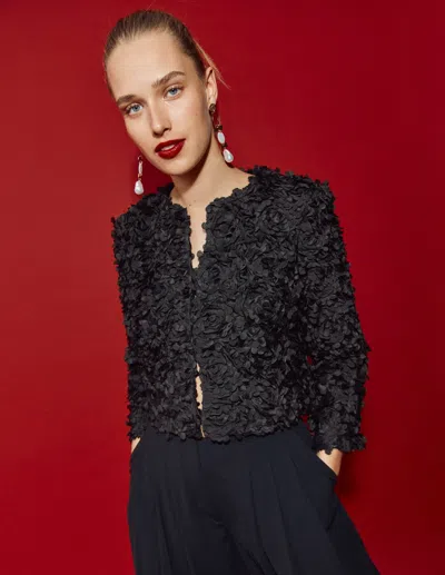 Boden Petal Textured Cropped Jacket Black, Petal Tulle