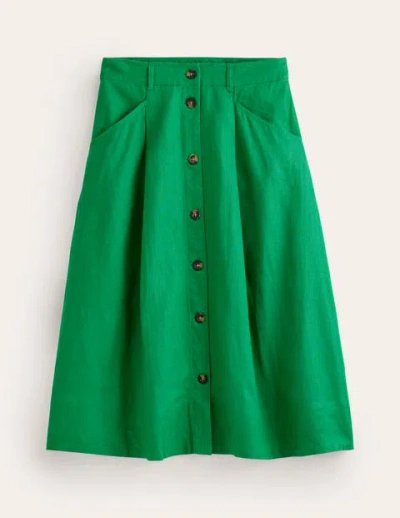 Boden Petra Linen Midi Skirt Green Tambourine Women