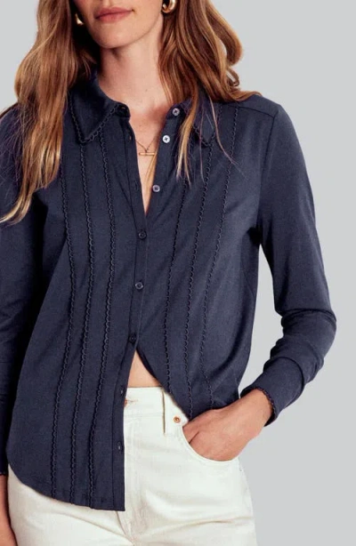 Boden Picot Trim Jersey Button-up Shirt In Blue