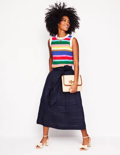 Boden Pintuck Linen Midi Skirtnavy Women  In Blue