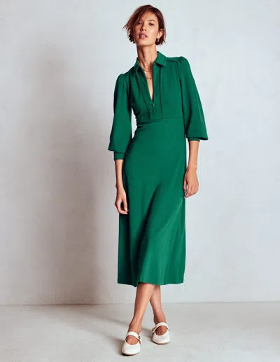 Boden Pip Zip Up Ponte Midi Dress Emerald Night  In Green