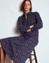Boden Pip Zip Up Ponte Midi Dress French Navy, Painted Dot  In Blue