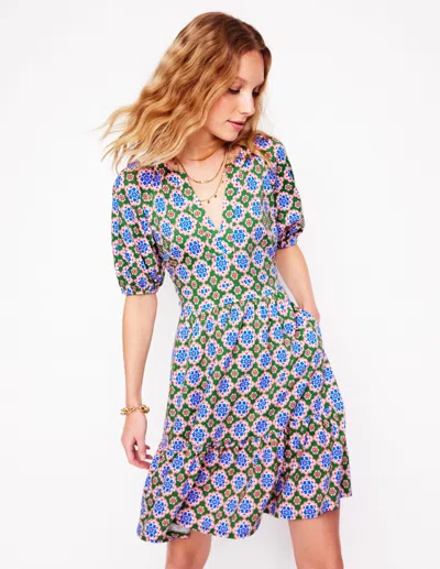 Boden Piper Short Jersey Dress-iguana Green, Bloom Geo Female  In Multi