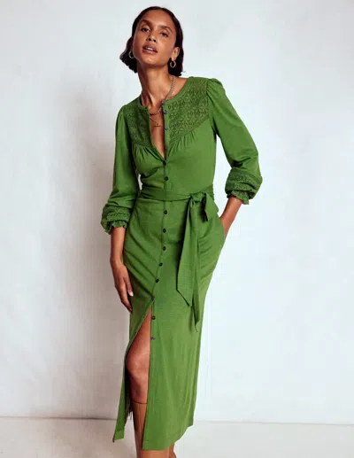 Boden Pippa Broderie Jersey Dress Promenade Green