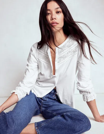 BODEN PIPPA BRODERIE JERSEY SHIRT-WHITE FEMALE BODEN