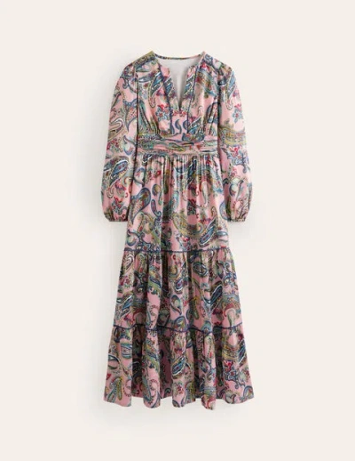 Boden Pippa Satin Maxi Dresscharm Pink, Opulent Paisley Women  In Pink Opulent Paisle