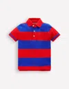 Boden Piqué Polo Shirt Poppy Red/ Gallery Blue Stripe Boys  In Red