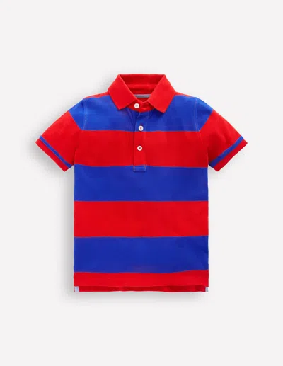Boden Kids' Piqué Polo Shirt Poppy Red/ Gallery Blue Stripe Boys