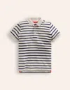 Boden Piqué Polo Shirtivory/college Navy Boys  In Ivory/college Navy