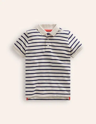 Boden Kids' Piqué Polo Shirtivory/college Navy Boys  In Ivory/college Navy