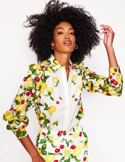 Boden Placement Print Linen Shirtivory, Cherries And Lemons Women  In Multi