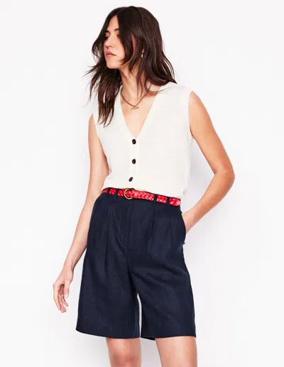 Boden Pleat Linen Wide Leg Shorts-navy Female  In Brown