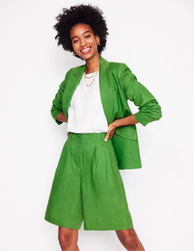 Boden Pleat Linen Wide Leg Shortsgreen Women  In Green