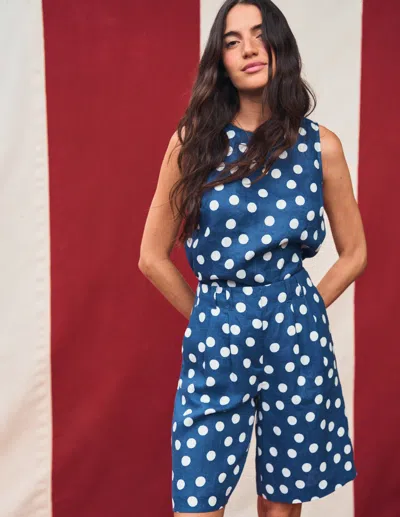 Boden Pleat Linen Wide Leg Shortsnavy Painted Dot Women  In Blue