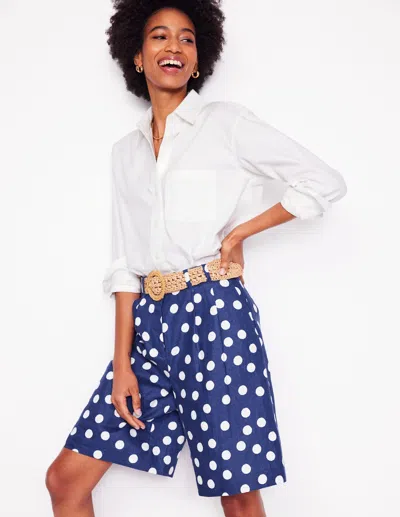 Boden Pleat Linen Wide Leg Shortsnavy Painted Dot Women