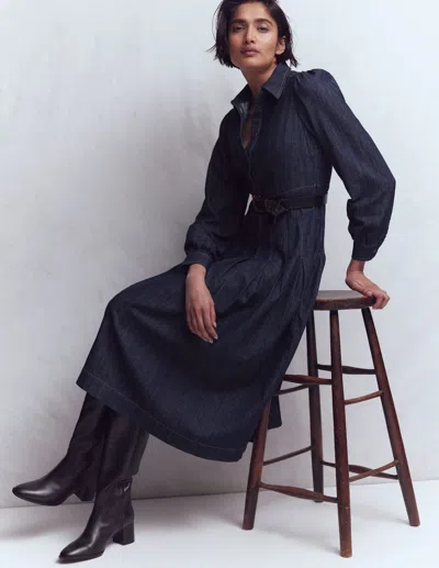 Boden Pleat Skirt Denim Midi Dress Indigo  In Blue