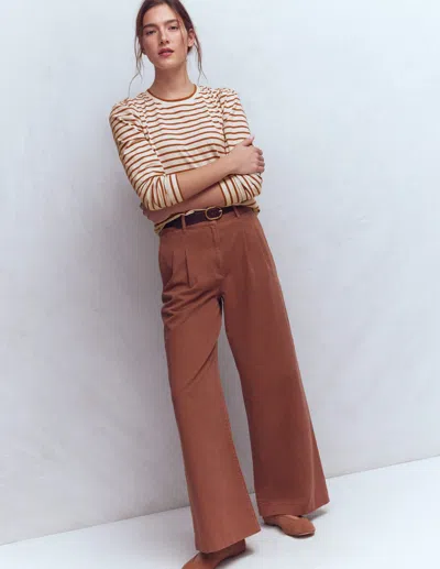 Boden Pleat Sleeve Stripe Top Ginger And Ivory Stripe  In Brown