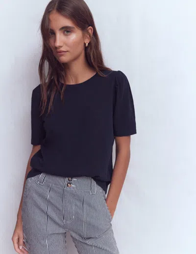 Boden Pleat Sleeve T Shirt Navy  In Blue