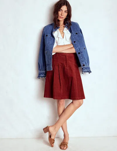 Boden Pleated Cord Skirt Fired Brick  In Purple