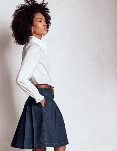 Boden Pleated Denim Skirt Indigo Women  In Blue