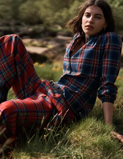 Boden Pleated Wool Culottes Red, Blue And Green Check