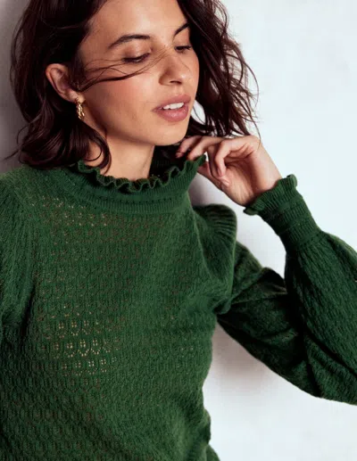Boden Pointelle Ruffle Sweater Hunter Green