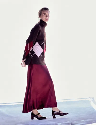 BODEN POLLY MERINO ROLL NECK SWEATER BROWN, PINK ARGYLE BODEN