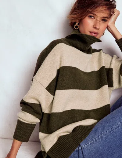 Boden Polly Merino Roll Neck Sweater Marsh, Linen Stripe  In Multi