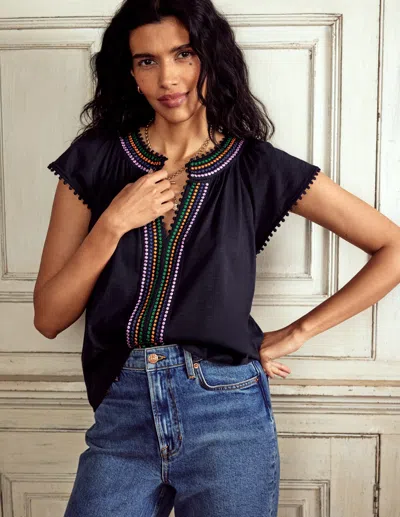 Boden Pom Yoke Top Navy Women  In Blue