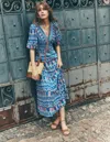 Boden Ponte Puff Sleeve Tea Dressgallery Blue, Dahlia Garden Women