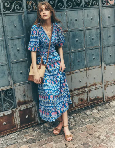 Boden Ponte Puff Sleeve Tea Dressgallery Blue, Dahlia Garden Women